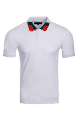 Vassari Men's Collar Color Pattern Stretch Polo Shirt 3VP636 White