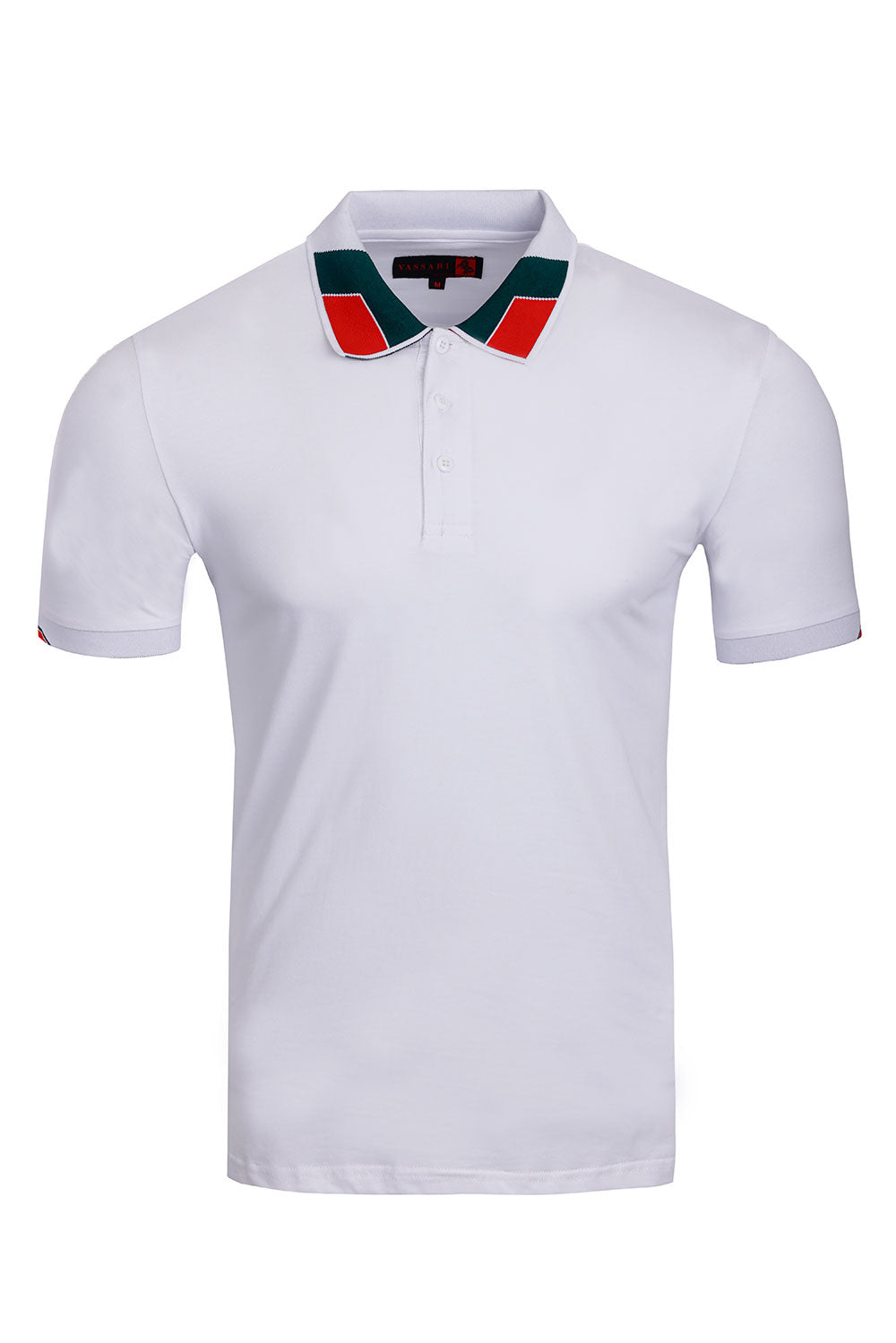 Vassari Men's Collar Color Pattern Stretch Polo Shirt 3VP636 White