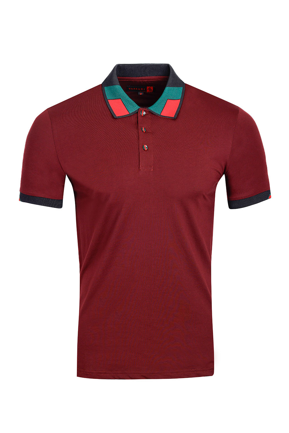 Vassari Men's Solid Color Pattern Short Sleeve Polo Shirts 3VP636 Wine
