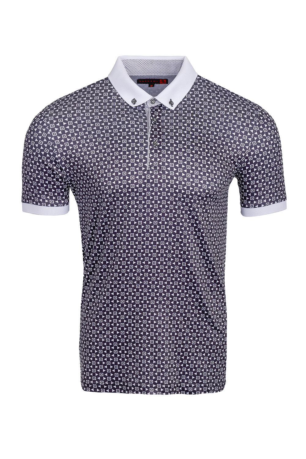 Vassari Men's Diamond Pattern Button-Down Collar Polo Shirts  3VR618 Black