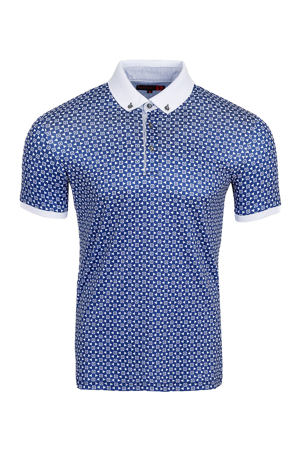 Vassari Men's Diamond Pattern Button-Down Collar Polo Shirts  3VR618 Blue