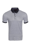 Vassari Men's Diamond Pattern Button-Down Collar Polo Shirts  3VR618 White