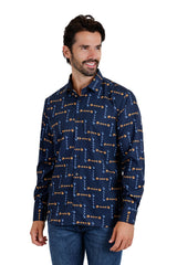 Vassari Men's Geometric Polka Dotted Long Sleeve Shirts 3VS13 Navy 