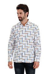 Vassari Men's Geometric Polka Dotted Long Sleeve Shirts 3VS13 White 