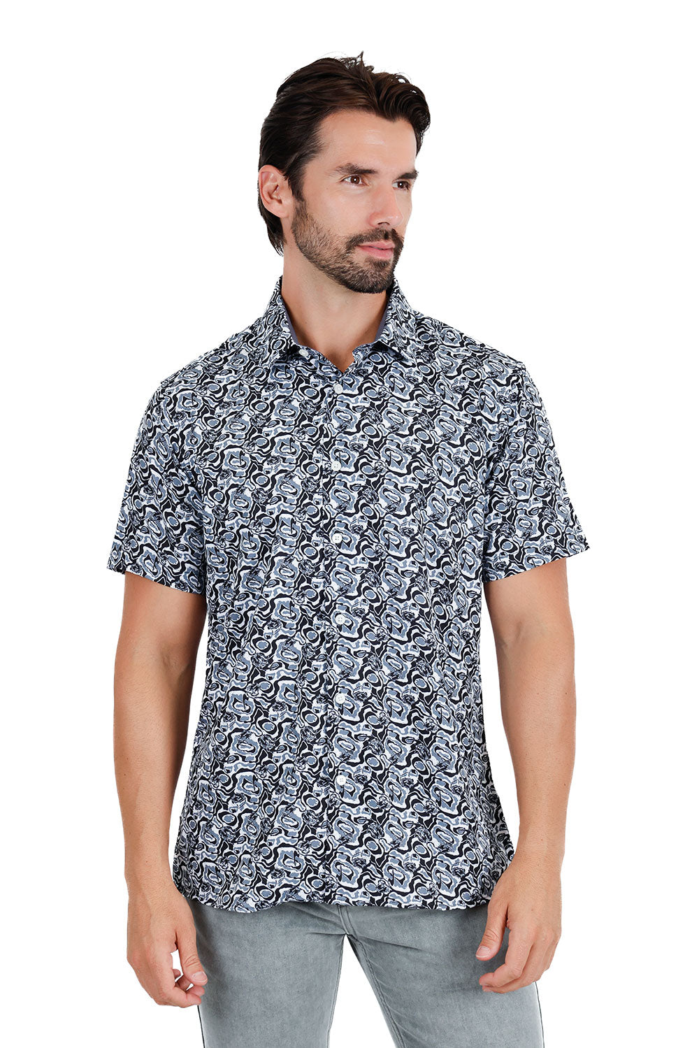 Vassari Men's Printed Geometric Design Short Sleeve Shirts 3VSS05
