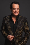 Barabas Wholesale Men's Geometric Studded Henley Lapel Blazer 3BLR14 Black Gold