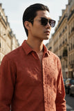 Barabas Wholesale Men's Lace See Through Stretch Sheer Long Sleeve Shirts 3B25 Brown