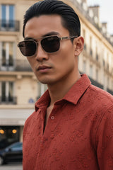 Barabas Wholesale Men's Lace See Through Stretch Sheer Long Sleeve Shirts 3B25 Brick