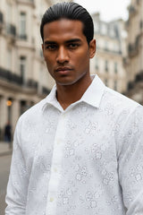 Barabas Wholesale Men's Lace See Through Stretch Sheer Long Sleeve Shirts 3B25 White