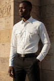 Barabas Wholesale Men's Shiny Metallic Stretch Long Sleeve Shirts 3B28 White