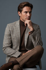 Barabas Wholesale Men's Wool Tweed Geometric Peak Lapel Blazer 3BL11 Camel