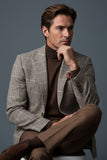 Barabas Wholesale Men's Wool Tweed Geometric Peak Lapel Blazer 3BL11 Camel