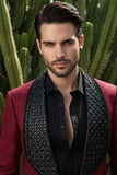 Barabas Wholesale Elite Men's Rhinestone Floral Luxury Shawl Lapel Blazer 3EBL15 Red Black