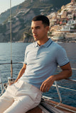 Barabas Wholesale Men's Solid Color Linear Collar and Cuff Polo Shirts 3PS127 Sky Blue