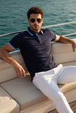Barabas Wholesale Men's Solid Color Linear Collar and Cuff Polo Shirts 3PS127 Navy