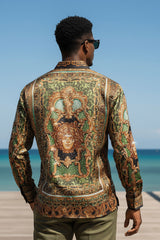 Barabas Wholesale Men's Rhinestone Medusa Long Sleeve Shirts 3SPR429 Olive