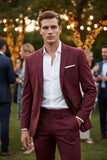 Barabas Wholesale Men's Brushed Cotton Notched Lapel Matt Suit 3SU02 Burgundy
