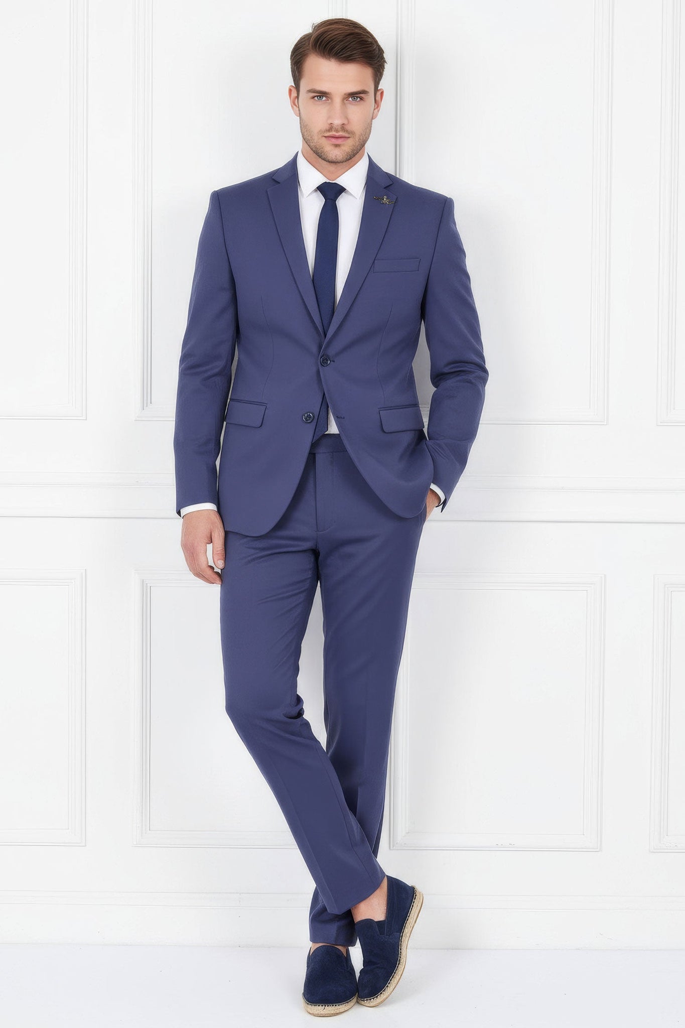 Barabas Wholesale Men's Brushed Cotton Notch Lapel Matte Casual Suit 3SU02 Blue