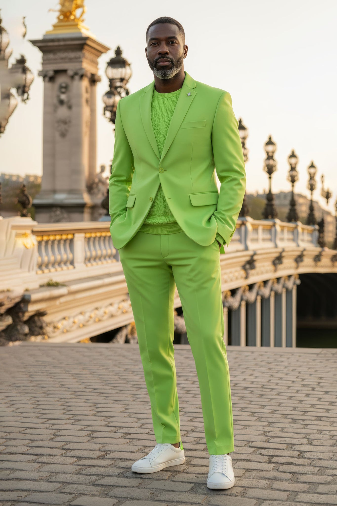 Barabas Wholesale Men's Brushed Cotton Notch Lapel Matte Casual Suit 3SU02 Lime