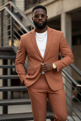 Barabas Wholesale Men's Brushed Cotton Notch Lapel Matte Casual Suit 3SU02 Brown