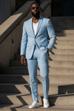 Barabas Wholesale Men's Brushed Cotton Notch Lapel Matte Casual Suit 3SU02 Sky Blue