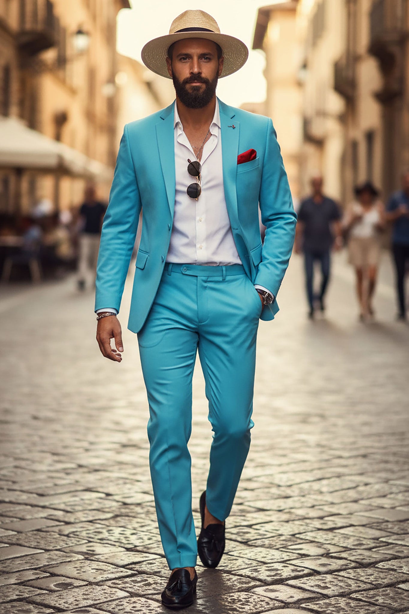 Barabas Wholesale Men's Brushed Cotton Notch Lapel Matte Casual Suit 3SU02 Turquoise 