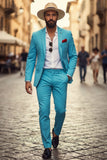 Barabas Wholesale Men's Brushed Cotton Notch Lapel Matte Casual Suit 3SU02 Turquoise 