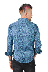 Barabas Wholesale men's printed paisley blue green button down dress Shirt 4501 Green