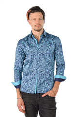 Barabas Wholesale men's printed paisley blue green button down dress Shirt 4501 Green