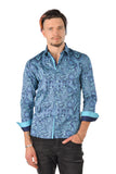 Barabas Wholesale men's printed paisley blue green button down dress Shirt 4501 Green