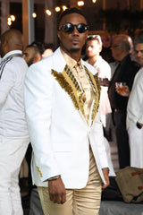 Barabas Wholesale Men's Pearls Gold Leaf Decorative Peak Lapel Blazer 4EBL45 White Gold
