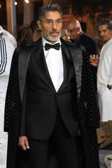 Barabas Wholesale Men's Rhinestone Velvet Peak Lapel Long Coat 4LBL49 Black