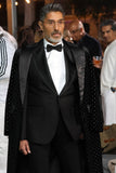 Barabas Wholesale Men's Rhinestone Velvet Peak Lapel Long Coat 4LBL49 Black