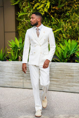 Barabas Wholesale Men's Pinstripe Pattern Double-Breasted Peak Lapel Suit 5SU39 White