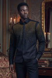 Barabas Wholesale Men's Rhinestones Jewels Long Sleeve Shirt 4B06 Black Gold