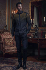 Barabas Wholesale Men's Rhinestones Jewels Long Sleeve Shirt 4B06 Black Gold