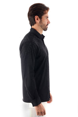 Barabas Wholesale Men's Rhinestones Jewels Long Sleeve Shirt 4B06 Black Silver