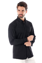 Barabas Wholesale Men's Rhinestones Jewels Long Sleeve Shirt 4B06 Black
