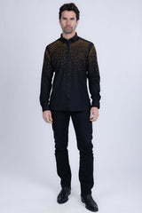 Barabas Wholesale Men's Rhinestones Jewels Long Sleeve Shirt 4B06 Black Gold