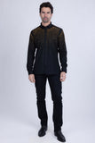 Barabas Wholesale Men's Rhinestones Jewels Long Sleeve Shirt 4B06 Black Gold