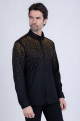 Barabas Wholesale Men's Rhinestones Jewels Long Sleeve Shirt 4B06 Black Gold