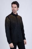 Barabas Wholesale Men's Rhinestones Jewels Long Sleeve Shirt 4B06 Black Gold