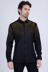 Barabas Wholesale Men's Rhinestones Jewels Long Sleeve Shirt 4B06 Black Gold