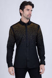 Barabas Wholesale Men's Rhinestones Jewels Long Sleeve Shirt 4B06 Black Gold
