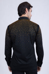 Barabas Wholesale Men's Rhinestones Jewels Long Sleeve Shirt 4B06 Black Gold
