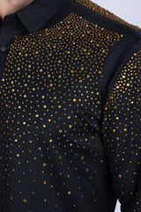 Barabas Wholesale Men's Rhinestones Jewels Long Sleeve Shirt 4B06 Black Gold