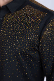 Barabas Wholesale Men's Rhinestones Jewels Long Sleeve Shirt 4B06 Black Gold