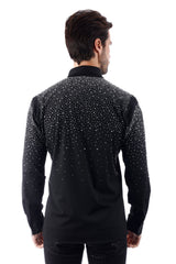 Barabas Wholesale Men's Rhinestones Jewels Long Sleeve Shirt 4B06 Black Silver