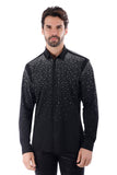 Barabas Wholesale Men's Rhinestones Jewels Long Sleeve Shirt 4B06 Black Silver