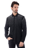 Barabas Wholesale Men's Rhinestones Jewels Long Sleeve Shirt 4B06 Black Silver